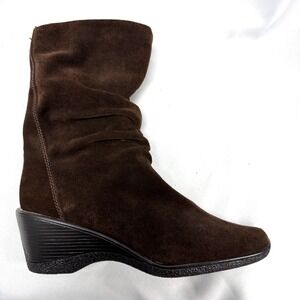 Bass Womens Brown Suede Slouch Wedge Mid Calf Boots Side Zip 7.5M 4414-211